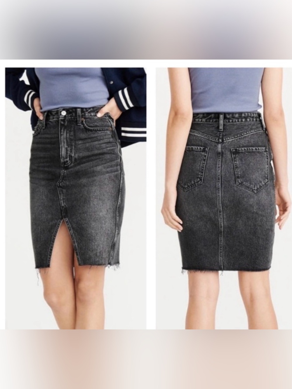 Abercrombie & Fitch Black Washed Denim Midi Skirt